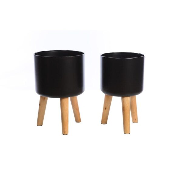 1-18428_0 SET 2 MACETEROS METAL Y MADERA 42CM - Imagen 1