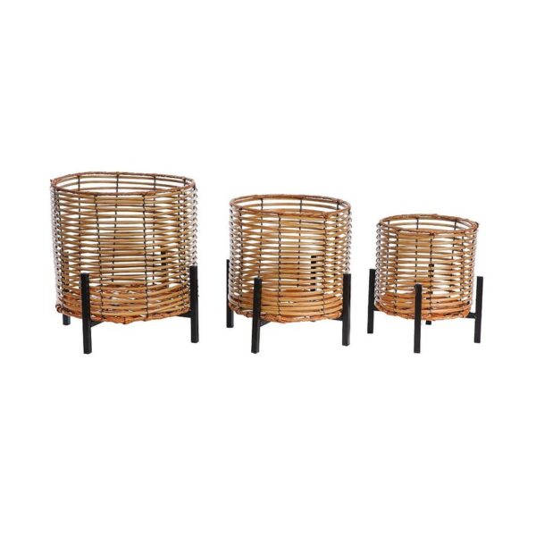21044_0 SET 3 MACETEROS RATTAN Y PIE METALICO 34CM - Imagen 1