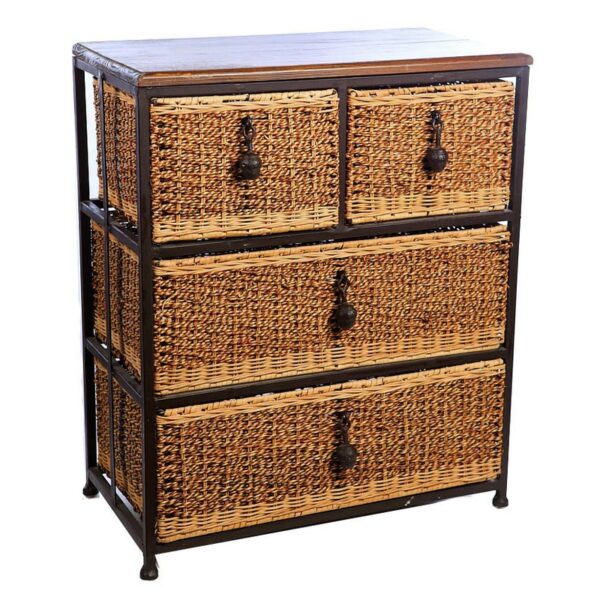 MUEBLE CAJONES ACERO Y MIMBRE 62CM - Imagen 1