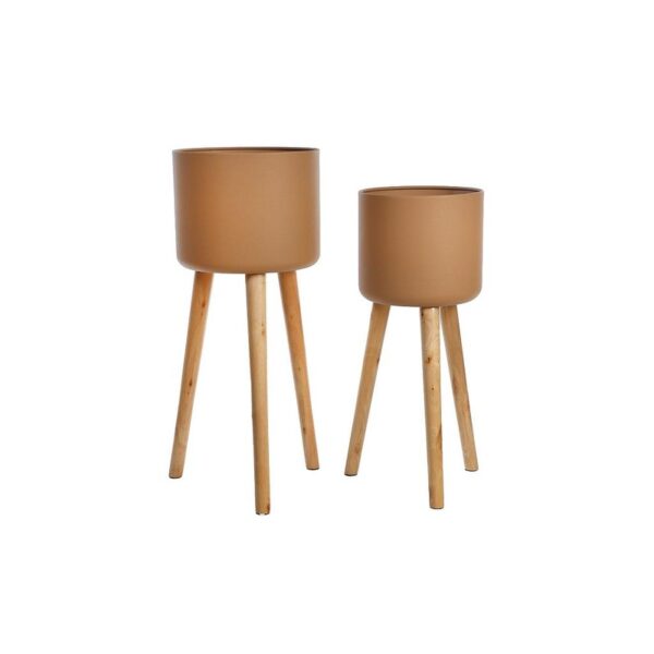 SET 2 MACETEROS MADERA Y ZINC 66CM - Imagen 1