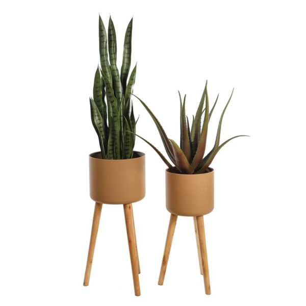 SET 2 MACETEROS MADERA Y ZINC 66CM - Imagen 4