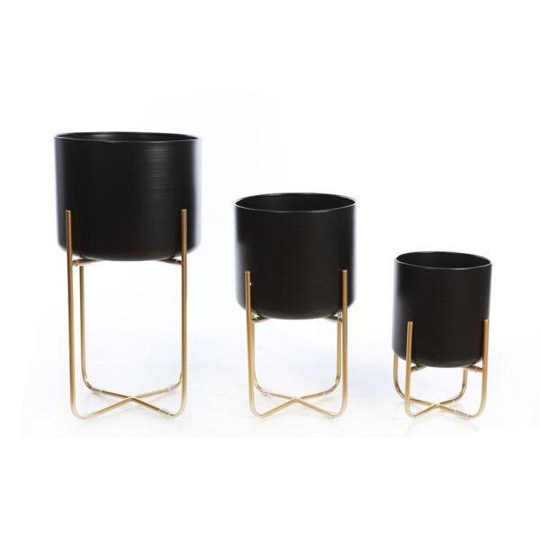 SET 3 MACETEROS METAL PIE DORADO 55CM - Imagen 1