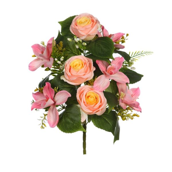 RAMO CYMBIDIUM Y ROSAS ARTIFICIAL 46CM - Imagen 3