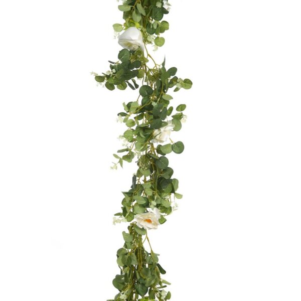 Y009_0 GUIRNLADA EUCALIPTO Y ROSA ARTIFICIAL 180CM - Imagen 1