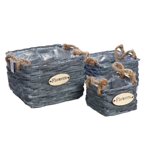 Y0594_0 SET 3 CESTAS GRISES FLOWER 20CM - Imagen 1