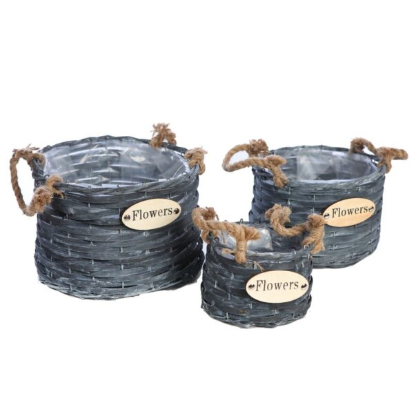 Y0596_0 SET 3 CESTAS GRISES CON CUERDA - Imagen 1